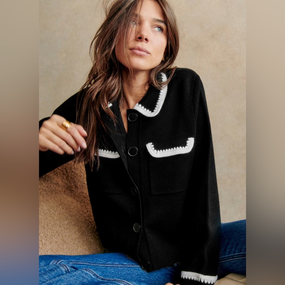 Sezane Betty Cardigan - Black & Ecru Crochet - NWT